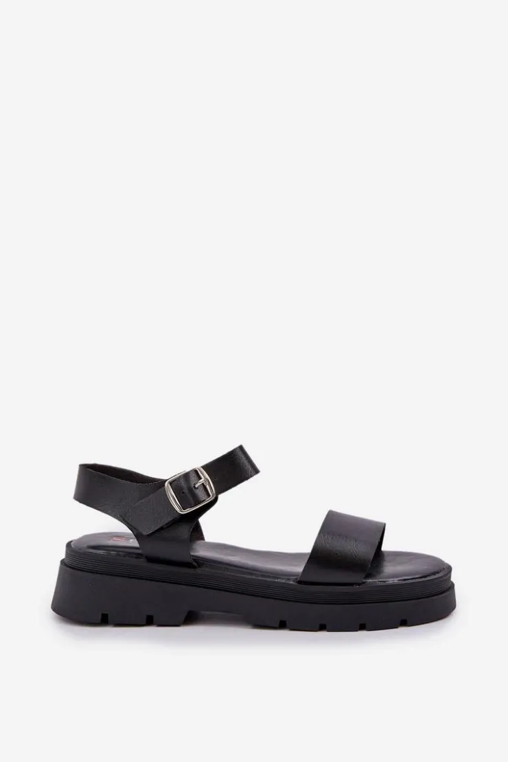 Boto Sandały Płaskie*Damskie Sandały Na Platformie Czarne Evaretha Czarny