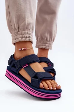 Hot Lee Cooper Damskie Sandały Na Platformie LCW-24-05-2754L Granatowe Niebieski