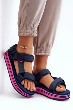 Hot Lee Cooper Damskie Sandały Na Platformie LCW-24-05-2754L Granatowe Niebieski