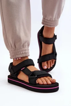 Lee Cooper Sandały Płaskie*Damskie Sandały Na Platformie LCW-24-05-2751L Czarne Czarny