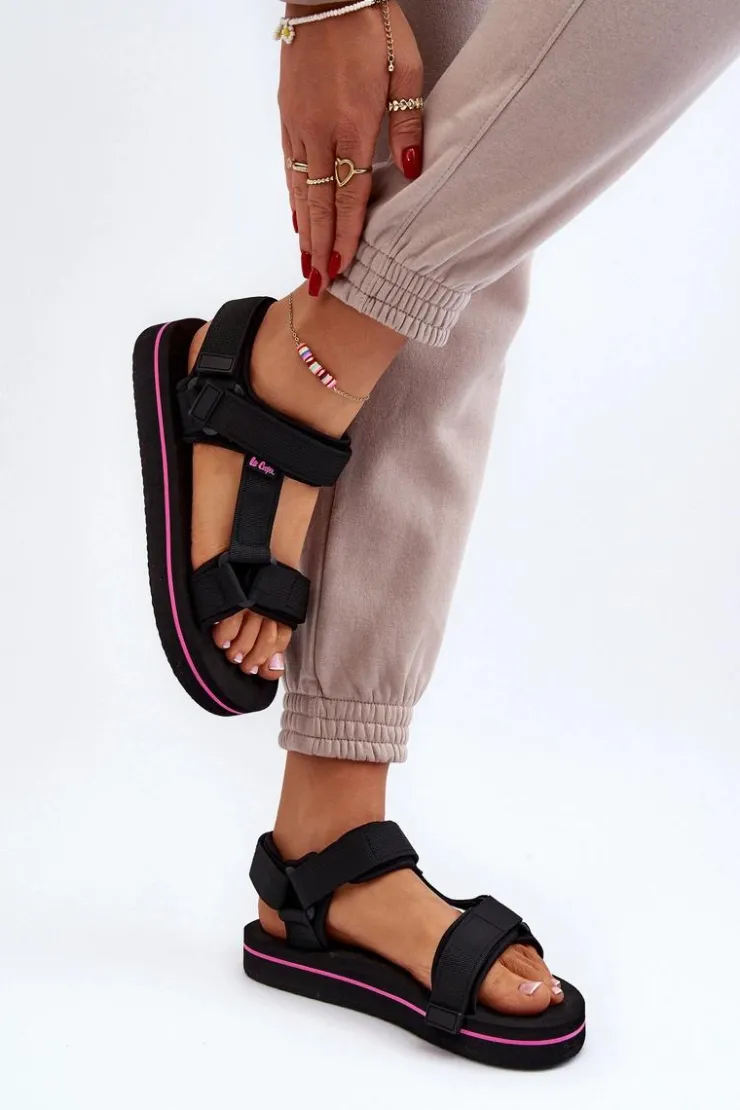 Lee Cooper Sandały Płaskie*Damskie Sandały Na Platformie LCW-24-05-2751L Czarne Czarny