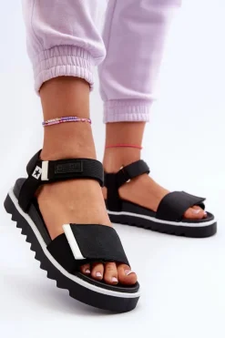 Big Star Shoes Sandały Big Star|Sandały Płaskie*Damskie Sandały Na Platformie Big Star NN274778 Czarne Czarny