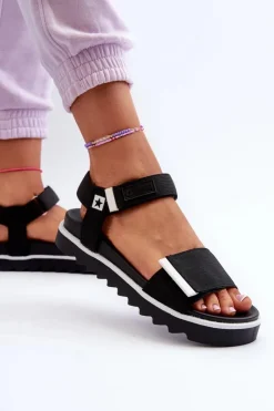 Big Star Shoes Sandały Big Star|Sandały Płaskie*Damskie Sandały Na Platformie Big Star NN274778 Czarne Czarny