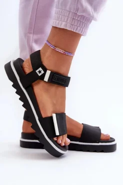 Big Star Shoes Sandały Big Star|Sandały Płaskie*Damskie Sandały Na Platformie Big Star NN274778 Czarne Czarny