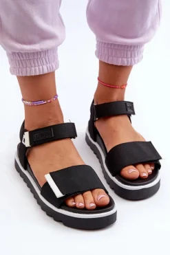 Big Star Shoes Sandały Big Star|Sandały Płaskie*Damskie Sandały Na Platformie Big Star NN274778 Czarne Czarny