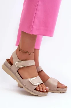 Damskie Evento Damskie Sandały Na Rzep Beżowe Risanni