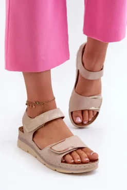 Damskie Evento Damskie Sandały Na Rzep Beżowe Risanni