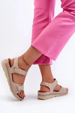 Damskie Evento Damskie Sandały Na Rzep Beżowe Risanni