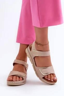 Damskie Evento Damskie Sandały Na Rzep Beżowe Risanni
