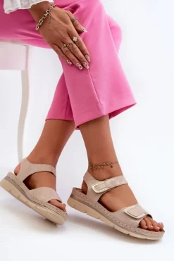 Damskie Evento Damskie Sandały Na Rzep Beżowe Risanni