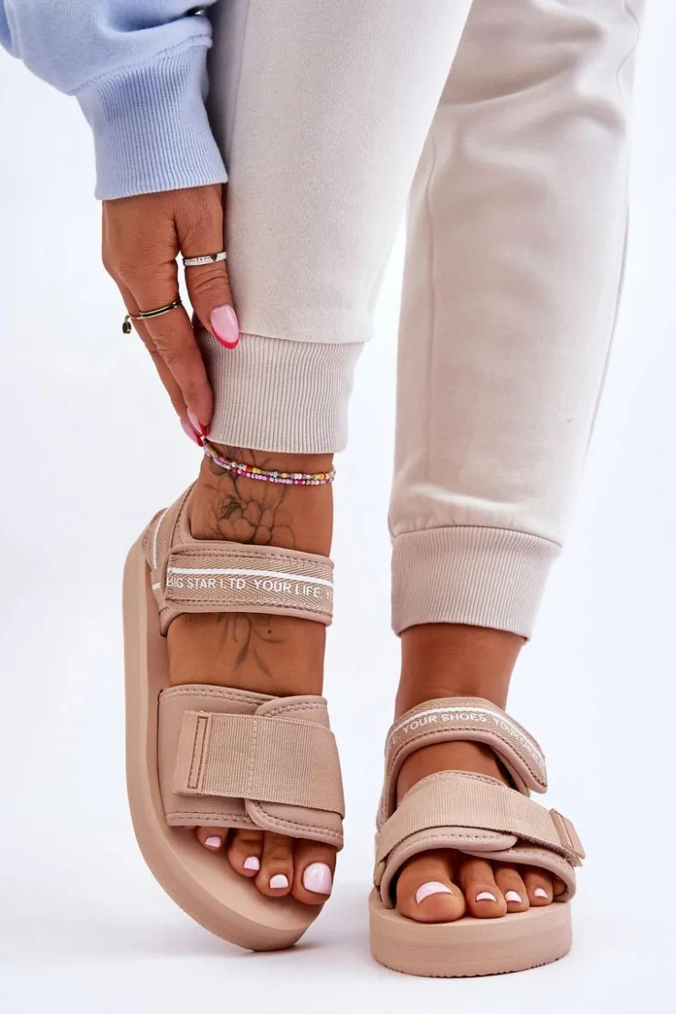 Best Big Star Shoes Damskie Sandały Na Rzepy Big Star LL274787 Beżowe