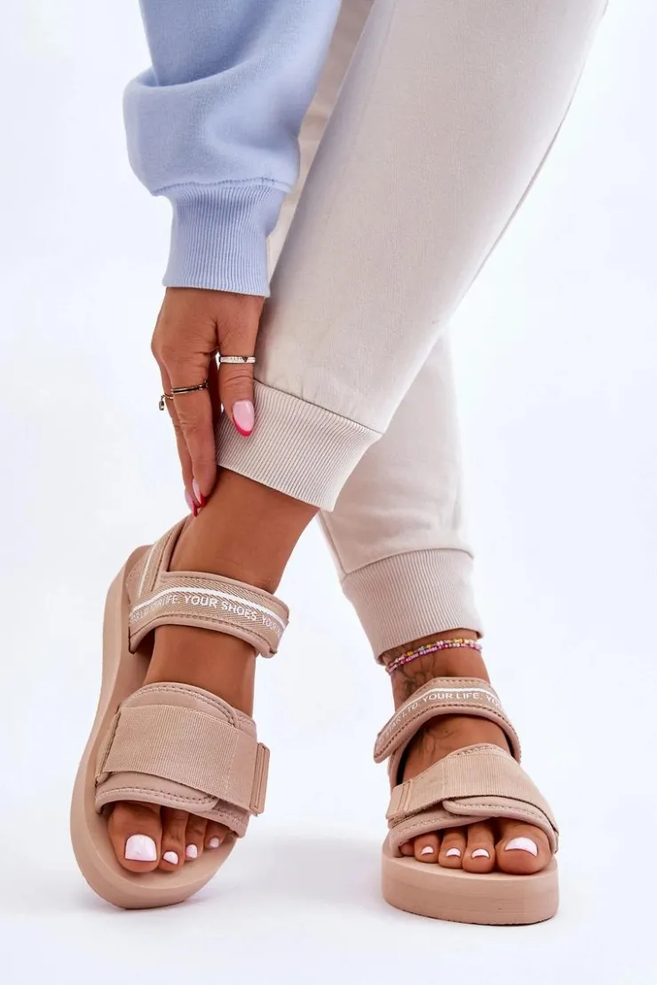 Best Big Star Shoes Damskie Sandały Na Rzepy Big Star LL274787 Beżowe