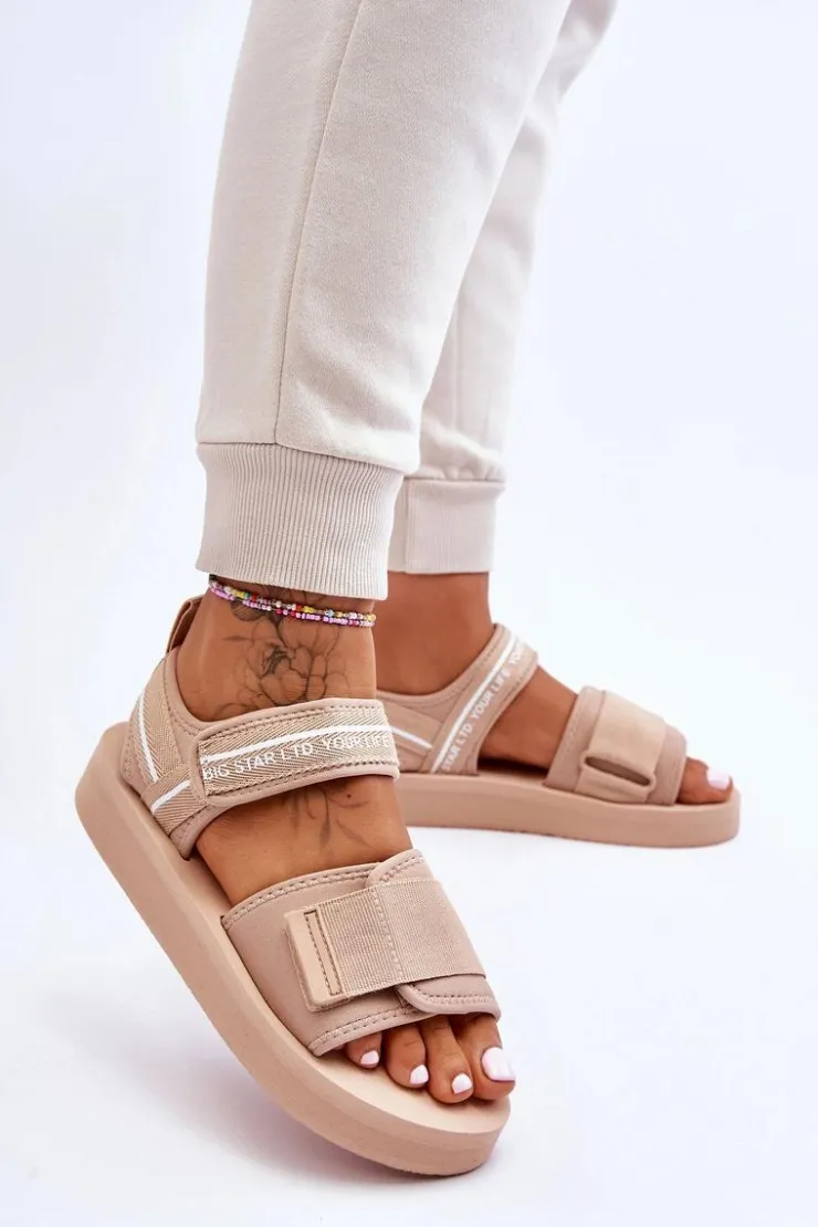 Best Big Star Shoes Damskie Sandały Na Rzepy Big Star LL274787 Beżowe