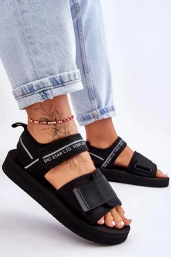 Big Star Shoes Sandały Big Star|Sandały Płaskie*Damskie Sandały Na Rzepy Big Star LL274784 Czarne Czarny