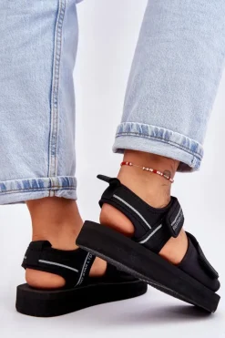 Big Star Shoes Sandały Big Star|Sandały Płaskie*Damskie Sandały Na Rzepy Big Star LL274784 Czarne Czarny