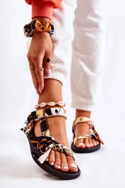 Outlet Boto Damskie Sandały Na Rzepy Czarne Caprisa