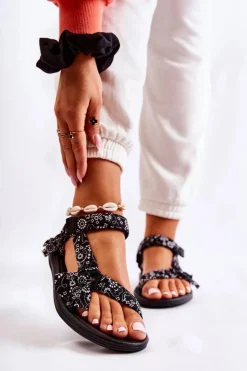 Boto Damskie Sandały Na Rzepy Czarne Venna