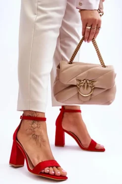 Damskie Boto Damskie Sandały Na Stabilnym Słupku Czerwone Lavissa