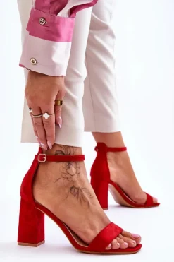 Damskie Boto Damskie Sandały Na Stabilnym Słupku Czerwone Lavissa