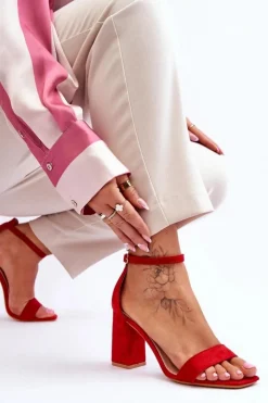 Damskie Boto Damskie Sandały Na Stabilnym Słupku Czerwone Lavissa