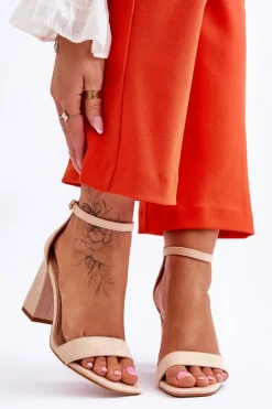 Boto Damskie Sandały Na Stabilnym Słupku Beżowe Lavissa