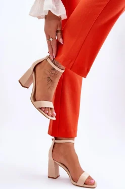 Boto Damskie Sandały Na Stabilnym Słupku Beżowe Lavissa