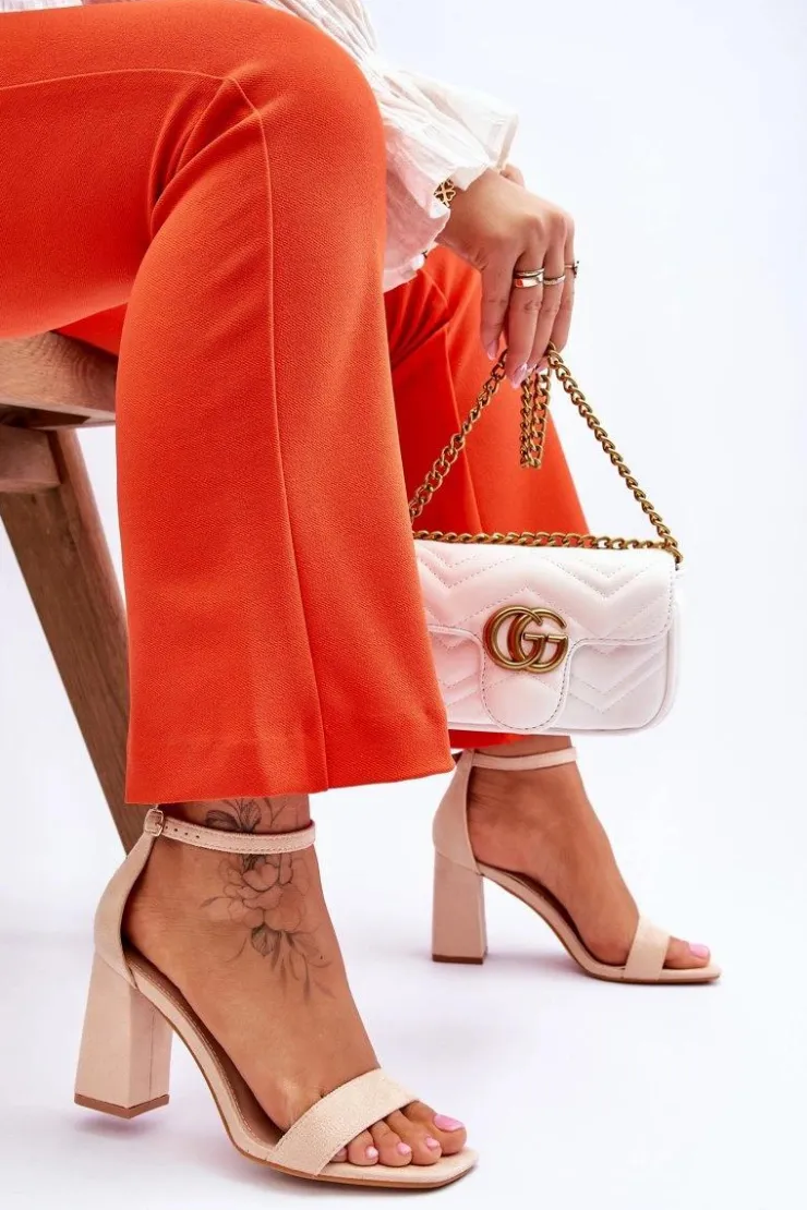 Boto Damskie Sandały Na Stabilnym Słupku Beżowe Lavissa