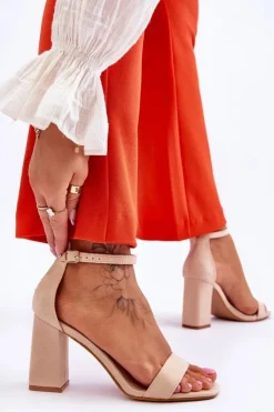 Boto Damskie Sandały Na Stabilnym Słupku Beżowe Lavissa