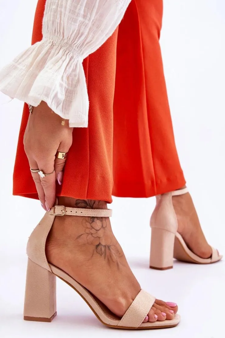 Boto Damskie Sandały Na Stabilnym Słupku Beżowe Lavissa