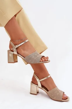 Boto Sandały Na Obcasie*Damskie Sandały Na Słupkowym Obcasie Złote Sarena Złoty