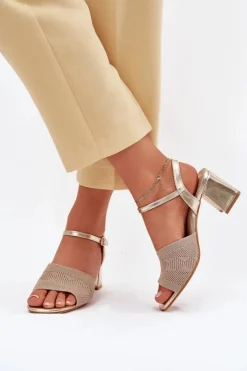 Boto Sandały Na Obcasie*Damskie Sandały Na Słupkowym Obcasie Złote Sarena Złoty