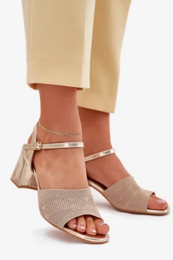 Boto Sandały Na Obcasie*Damskie Sandały Na Słupkowym Obcasie Złote Sarena Złoty