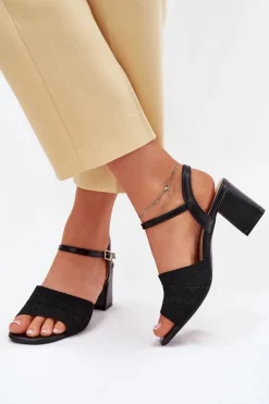 Hot Boto Damskie Sandały Na Słupkowym Obcasie Czarne Sarena Czarny