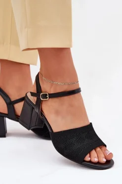 Hot Boto Damskie Sandały Na Słupkowym Obcasie Czarne Sarena Czarny