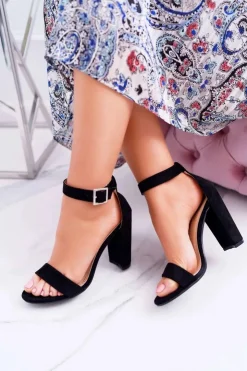 Damskie Boto Damskie Sandały Na Słupku Czarne Serenity