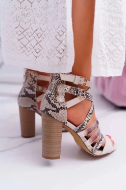 Damskie Boto Damskie Sandały Na Słupku Eleganckie Z Paskami Beżowe Villey