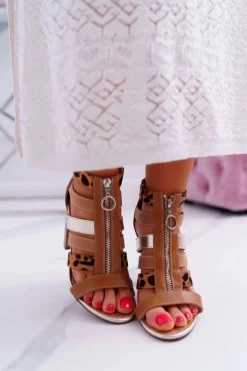 Boto Sandały Na Obcasie*Damskie Sandały Na Słupku Eleganckie Zamek Z Przodu Rahel