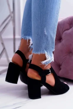 Damskie Boto Damskie Sandały Na Słupku Peep Toe Czarne Olenia