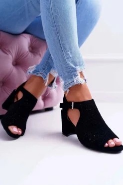 Damskie Boto Damskie Sandały Na Słupku Peep Toe Czarne Olenia