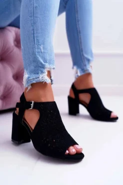 Damskie Boto Damskie Sandały Na Słupku Peep Toe Czarne Olenia