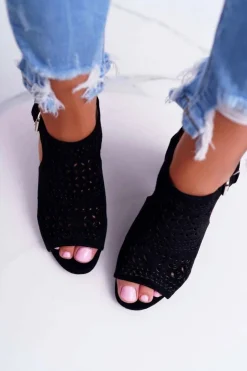 Damskie Boto Damskie Sandały Na Słupku Peep Toe Czarne Olenia