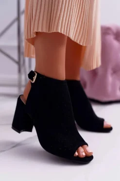 Damskie Boto Damskie Sandały Na Słupku Peep Toe Czarne Florina