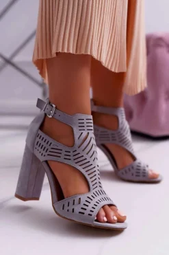 Damskie Boto Damskie Sandały Na Słupku Peep Toe Szare Carmelita