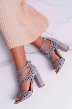 Damskie Boto Damskie Sandały Na Słupku Peep Toe Szare Carmelita