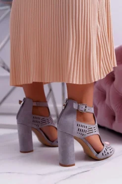 Damskie Boto Damskie Sandały Na Słupku Peep Toe Szare Carmelita