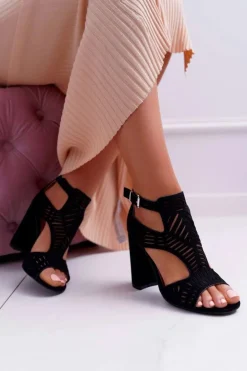 Sale Boto Damskie Sandały Na Słupku Peep Toe Czarne Carmelita