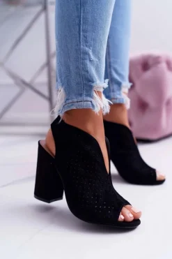 Damskie Boto Damskie Sandały Na Słupku Peep Toe Czarne Nevienna