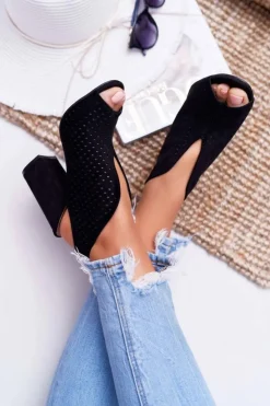 Damskie Boto Damskie Sandały Na Słupku Peep Toe Czarne Nevienna