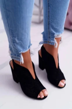 Damskie Boto Damskie Sandały Na Słupku Peep Toe Czarne Nevienna