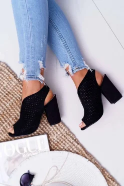 Damskie Boto Damskie Sandały Na Słupku Peep Toe Czarne Nevienna